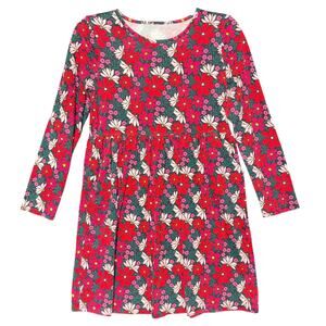 Wonder Nation Girls Shirt Dress Floral Long Sleeve High Waist Pockets Red Green